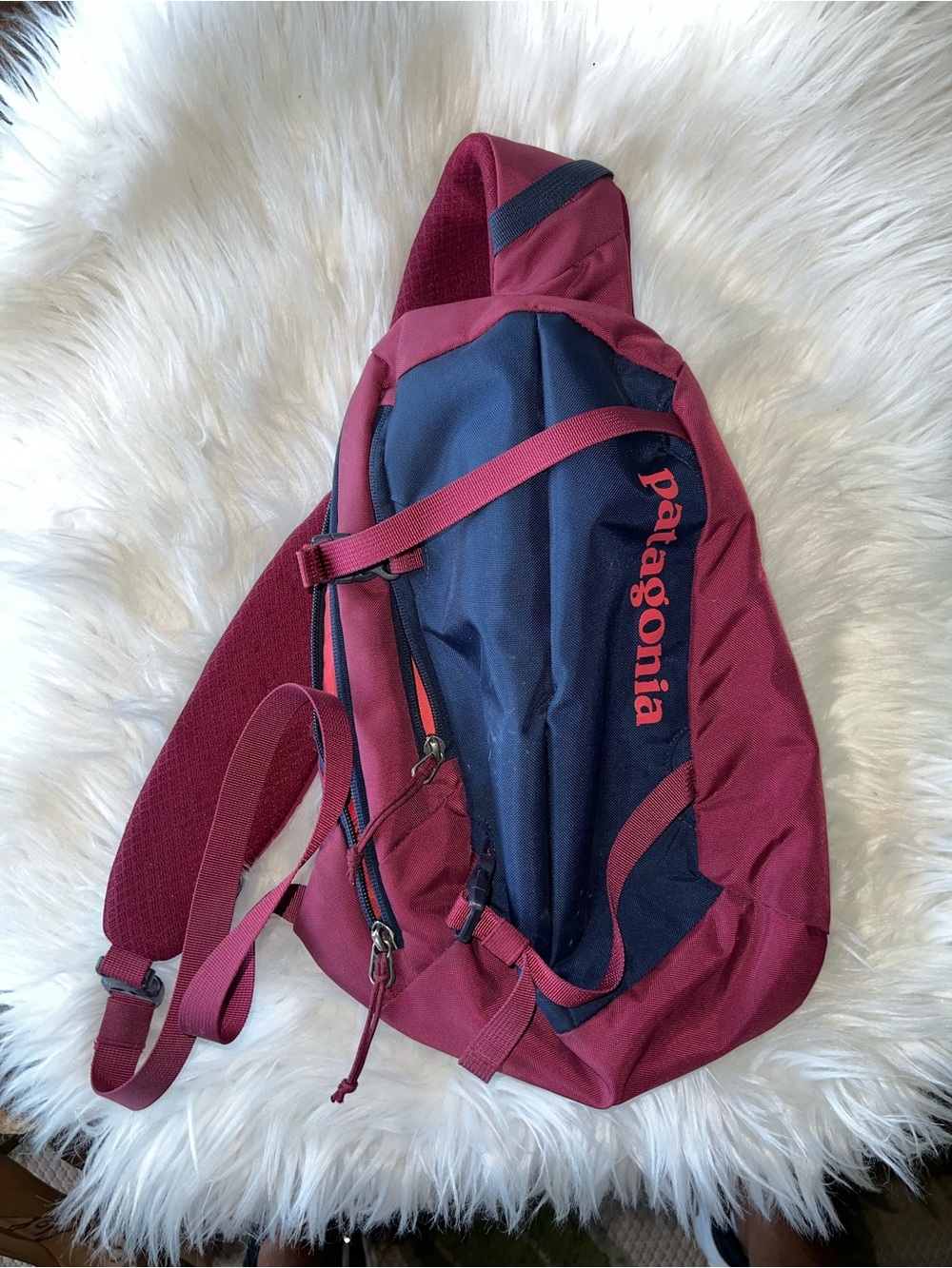 Patagonia Burgundy and Navy Crossbody Sling Pack